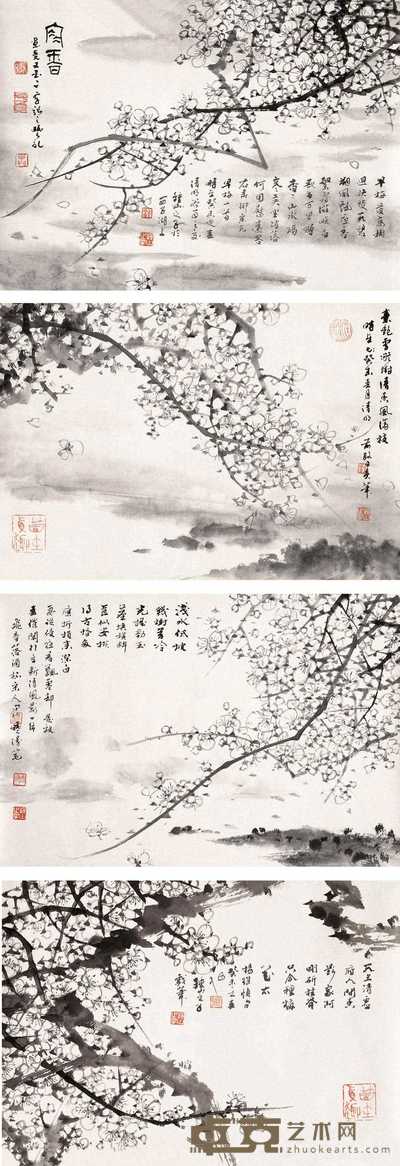 舒传曦 梅花（四件） 镜心 43×29cm×4